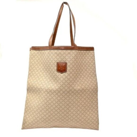 CELINE Handbags - CELINE Logo Macadam Shoulder Tote Bag PVC Canvas Leather Begie Italy 66CA530